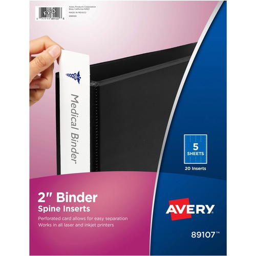 Avery® Binder Spine Inserts - 2" Sheet - White - 20 / Pack