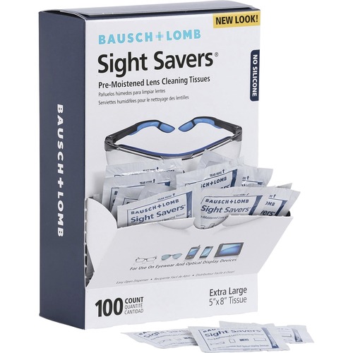 Bausch + Lomb Sight Savers Lens Cleaning Tissues - For Eyeglasses, Binocular, Monitor, Reading Glasses, Camera Lens - Pre-moistened, Anti-fog, Anti-static, Silicone-free, Individually Wrapped - 100 / Box - Multi