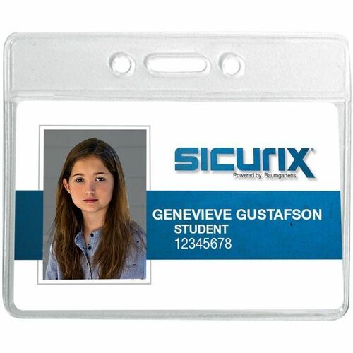 SICURIX Badge Holder - Horizontal - 3.4" Height x 2.4" Width - Vinyl - Clear - Sturdy - 12 / Pack