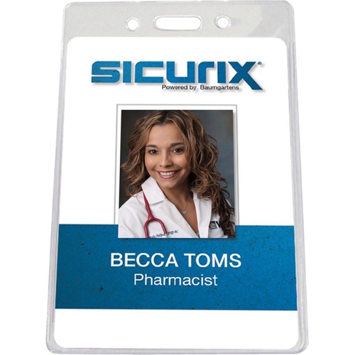 SICURIX Vertical ID Badge Holder - 3.9 x 3.6 x - Vinyl - 50 / Pack -  Clear - Herald Office Supplies