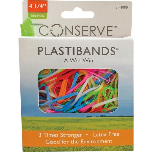 Conserve Plastibands - 4.25" (107.95 mm) Length - Latex-free - 100 / Box - Polyurethane - Assorted - Rubber Bands - BAUSF6000