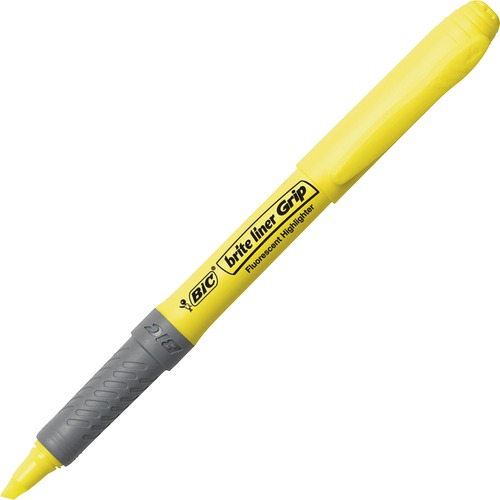 BIC Brite Liner Grip Highlighters - Chisel Marker Point Style - Yellow - 12 / Box