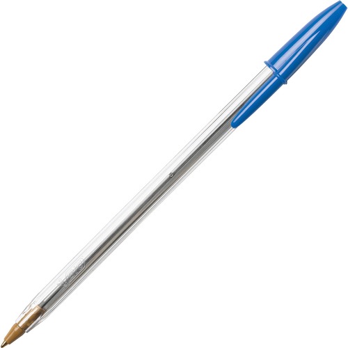 BIC Classic Cristal Ballpoint Pens - Medium Pen Point - Blue - Clear Barrel - Metal Tip - 1 Dozen
