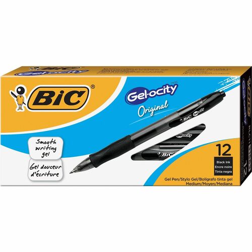 BIC Gel Retractable Pens - Medium Pen Point - 0.7 mm Pen Point Size - Refillable - Retractable - Black Gel-based Ink - Translucent Barrel - Expanding Pockets - BICRLC11BLK