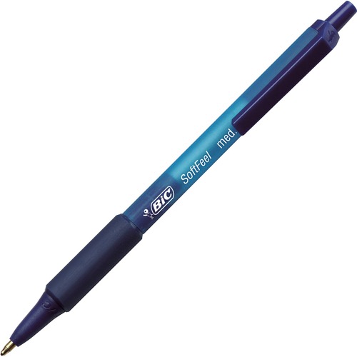 BIC SoftFeel Retractable Ball Pens - Medium Pen Point - Retractable - Blue - Blue Rubber Barrel - 12 / Dozen