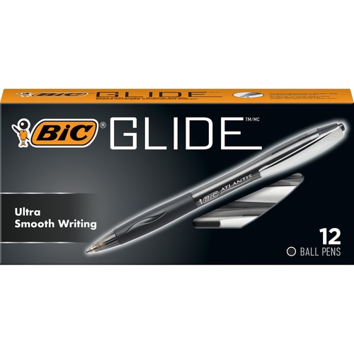 BIC Glide Retractable Pens - Medium Pen Point - 1 mm Pen Point Size - Conical Pen Point Style - Retractable - Black - Clear Barrel - 12 / Dozen