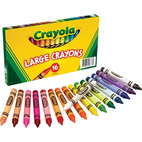 Crayola Large Crayons - Black, Blue, Brown, Green, Orange, Red, Violet, Yellow, Green Blue, Blue-violet, Carnation Pink, ... - 16 / Box