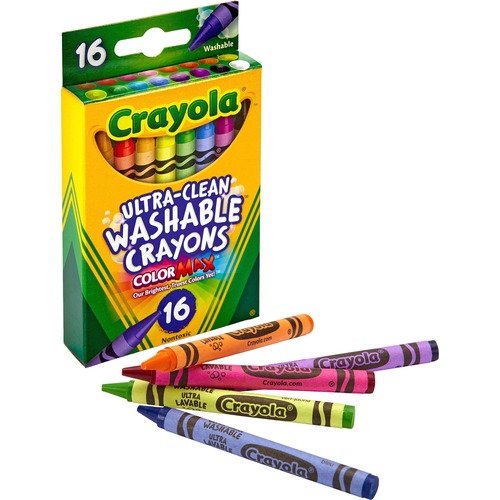 Crayola Ultra-Clean Washable Crayons - Black, Blue, Brown, Green, Orange, Red, Violet, Yellow, Green Blue, Blue-violet, Carnation Pink, ... - 1 / Box
