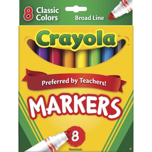 Crayola Classic Colors Broad Line Markers - Broad Marker Point - Conical Marker Point Style - Assorted, Orange, Yellow, Green, Blue, Violet, Brown, Black Water Based Ink - 8 / Set