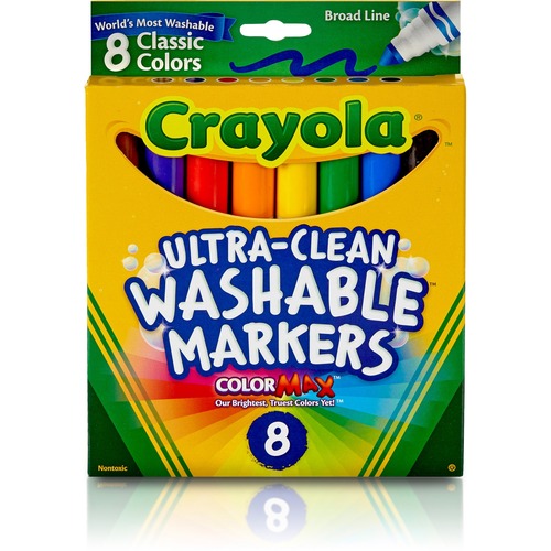 Crayola Classic Washable Marker Set - Broad Marker Point - Conical Marker Point Style - Red, Orange, Yellow, Green, Blue, Violet, Brown, Black Water Based Ink - 8 / Set