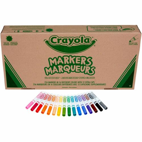 Crayola 16-Color Marker Classpack - Broad Marker Point - Conical Marker Point Style - Assorted Water Based Ink - 256 / Case