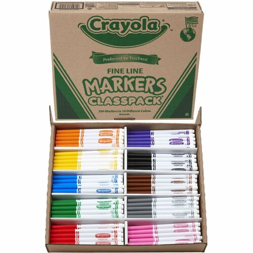 Crayola 10-Color Marker Classpack - Fine Marker Point - Assorted - 200 / Box