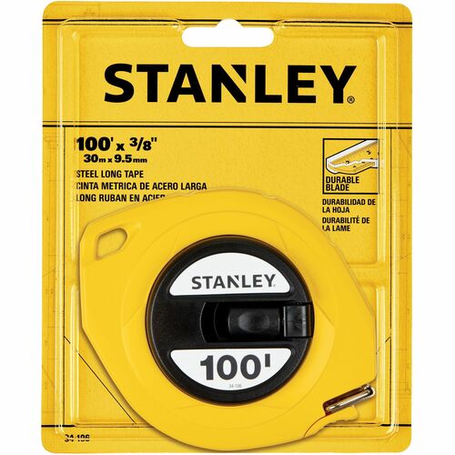 Stanley Measuring Tapes - 100 ft Length 0.4" Width - 1/8 Graduations - Imperial Measuring System - Plastic, Polymer - 1 Each - Yellow