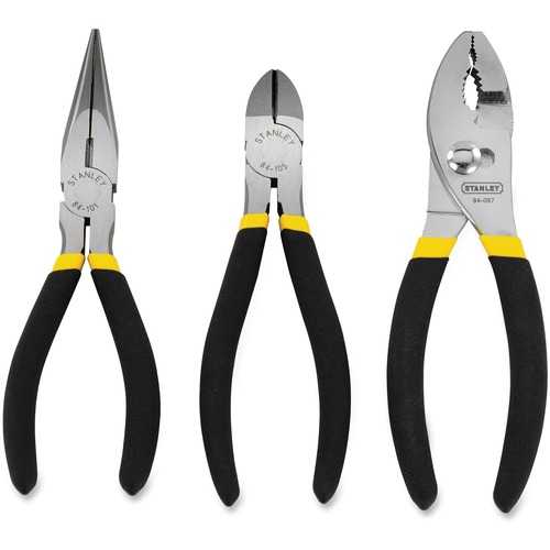 Stanley-Bostitch 3 Piece Basic Plier Set - Tempered Steel - Rust Resistant, Machined Jaws, Double Dipped Handle, Comfortable Grip - 3 / Set - Pliers - BOS84114