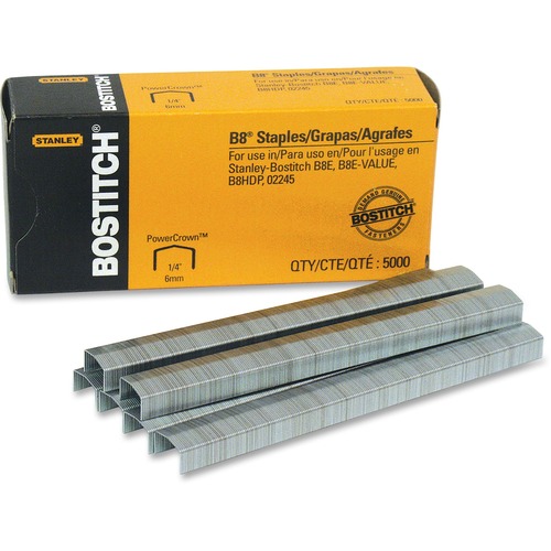 Bostitch PowerCrown Premium Staples - 210 Per Strip - 1/4" Leg - 1/2" Crown - Chisel Point - Silver - High Carbon Steel - 2" Height x 1.5" Width4.4" Length - 5000 / Box