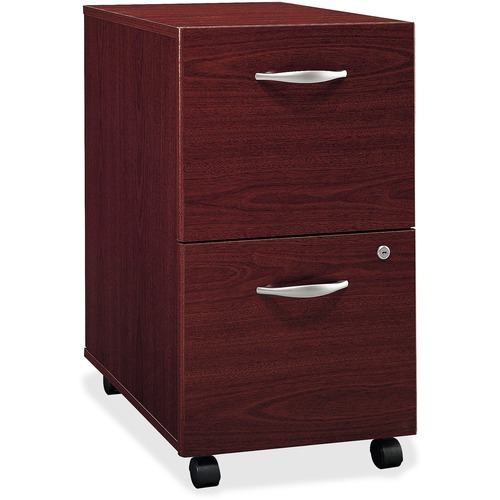 Bush Business Furniture Series C 2 Drawer Mobile Pedestal - Assembled - 28.1" Height x 15.7" Width x 20.3" Depth x 1" Thickness - Total Drawer(s): 2 - Material: Melamine, Polyvinyl Chloride (PVC), Pressboard, Engineered Wood - Finish: Mahogany, Thermofuse