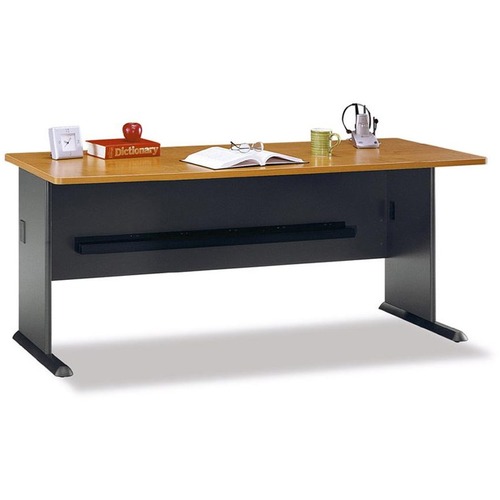 bbf Series A 72" Desk - 29.9" Height x 71.5" Width x 26.9" Depth - Material: Melamine - Finish: Natural Cherry, Slate - Scratch Resistant, Stain Resistant, Grommet - For Office - 1 Each