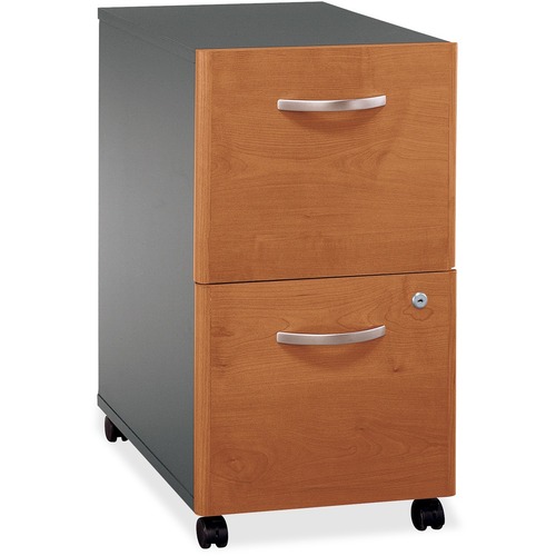 Bush Business Furniture Series C2 Drawer Mobile Pedestal - Assembled in Natural Cherry - 28.1" Height x 15.7" Width x 20.3" Depth x 1" Thickness - Total Drawer(s): 2 - Material: Melamine, Pressboard - Finish: Natural Cherry - Scratch Resistant, Stain Resi