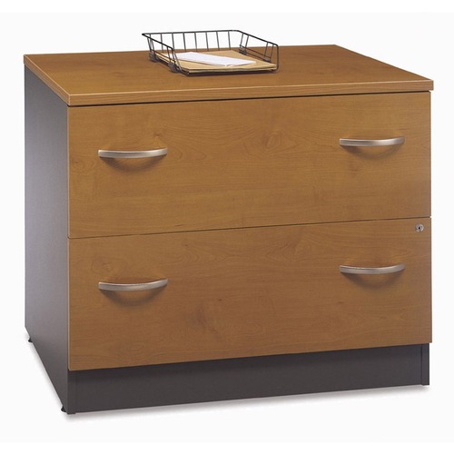 Bush Business Furniture Series C36W 2 Drawer Lateral File - Assembled in Natural Cherry - 29.8" Height x 35.7" Width x 23.3" Depth x 1" Thickness - Total Drawer(s): 2 - Material: Melamine, Pressboard - Finish: Graphite Gray, Natural Cherry - Scratch Resis