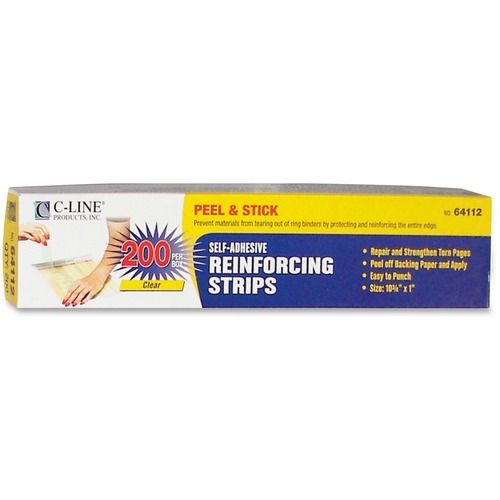 C-Line Self-Adhesive Attaching Strips - 3-Hole Punched, Peel & Stick, 11 x 1, 200/BX, 64713