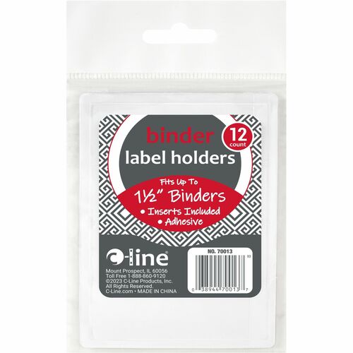 C-Line Self-Adhesive Binder Label Holders - For 1-1/2-inch Ring Binders, Peel & Stick, 1 x 2-13/16, 12/PK, 70013