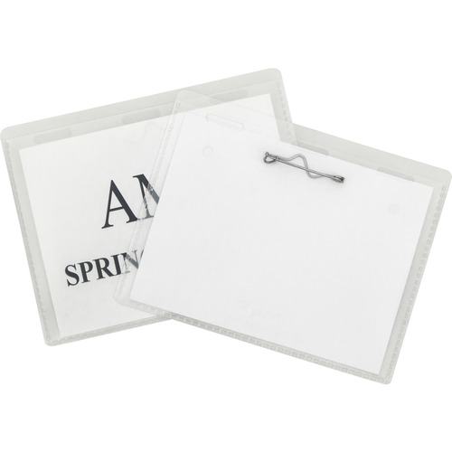 C-Line Pin Style Folded Name Badge Holders - 2.30" (58.42 mm) x 3.50" (88.90 mm) x - Poly - 100 / Box - Clear