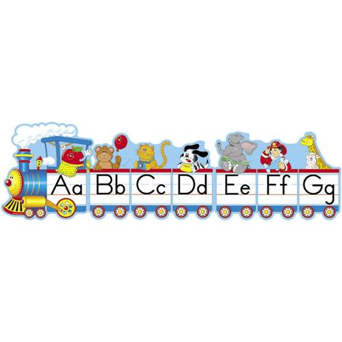 Carson Dellosa Education Alphabet Train Bulletin Board Set - Train with Letters Shape - Glue, Pin-up - Traditional Manuscript Style x 12" Width x 150" Length - Multicolor - Card Stock - 1 Each