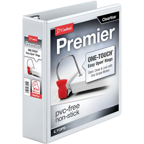 Cardinal EasyOpen Clearvue Slant D-Ring Binders - 2" Binder Capacity - Letter - 8 1/2" x 11" Sheet Size - 525 Sheet Capacity - 2 1/2" Spine Width - 3 x D-Ring Fastener(s) - 2 Inside Front & Back Pocket(s) - Vinyl - White - 1.30 lb - Clear Overlay, Locking