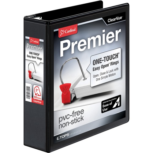 Cardinal EasyOpen ClearVue Locking Slant-D Ring Binder - 2" Binder Capacity - Letter - 8 1/2" x 11" Sheet Size - 525 Sheet Capacity - 2 1/2" Spine Width - 3 x D-Ring Fastener(s) - 2 Inside Front & Back Pocket(s) - Vinyl - Black - 1.30 lb - Recycled - Clea