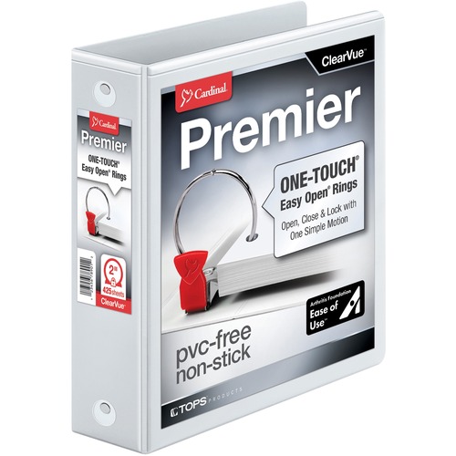Cardinal EasyOpen ClearVue Locking Round Ring Binder - 2" Binder Capacity - Letter - 8 1/2" x 11" Sheet Size - 425 Sheet Capacity - 2 1/2" Spine Width - 3 x Round Ring Fastener(s) - 2 Inside Front & Back Pocket(s) - Vinyl - White - 1.16 lb - Locking Mecha