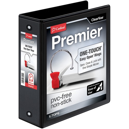 Cardinal EasyOpen ClearVue Locking Round Ring Binder - 3" Binder Capacity - Letter - 8 1/2" x 11" Sheet Size - 575 Sheet Capacity - 2 29/32" Spine Width - 3 Ring(s) - Fastener(s): Round Ring - Pocket(s): 2, Inside Front & Back - Vinyl - Black - 1.50 lb - 