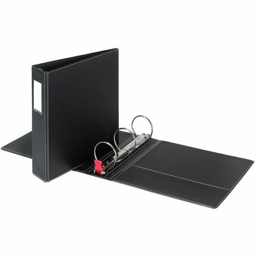 Cardinal Label Holder Round Ring Binder - 3" Binder Capacity - Letter - 8 1/2" x 11" Sheet Size - 575 Sheet Capacity - 1 1/2" Spine Width - 3 Ring(s) - Fastener(s): Round Ring - Pocket(s): 2, Inside Front & Back - Vinyl - Black - 1.60 lb - Recycled - Open