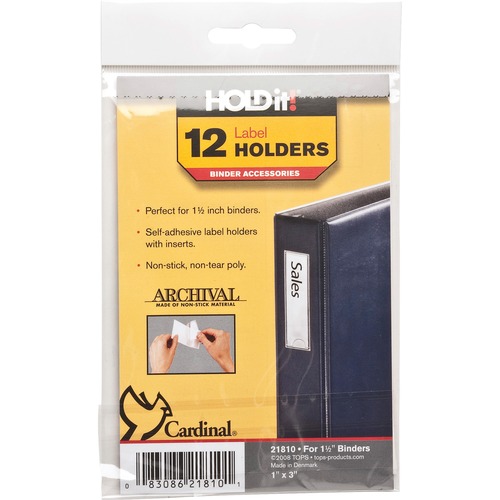 Cardinal HOLDit! Self-Adhesive Label Holders - 1" (25.40 mm) x 3" (76.20 mm) x - 12 / Pack - Clear - Label Holders - CRD21810