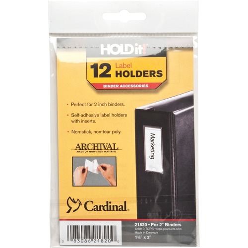 Cardinal HOLDit! Self-Adhesive Label Holders - 1.38" (34.92 mm) x 3" (76.20 mm) x - 12 / Pack - Clear - Label Holders - CRD21820