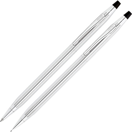 Cross Lustrous Ballpoint Pen/Pencil Sets - Conical Pen Point Style - 0.7 mm Lead Size - Refillable - Chrome Ink - Chrome Metal Barrel - Chrome Plated - Chrome Plated Finish - Lightweight - 2 / Set