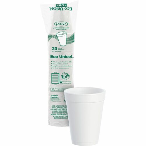 Dart 14 oz Squat Insulated Foam Cups - 25 / Pack - 40 / Carton - White - Foam - Cold Drink, Hot Drink, Soft Drink