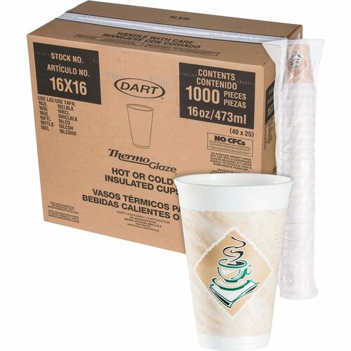 Dart 16 oz Cafe G Design Insulated Foam Cups - 25 / Bag - 40 / Carton - White - Foam - Cold Drink, Hot Drink