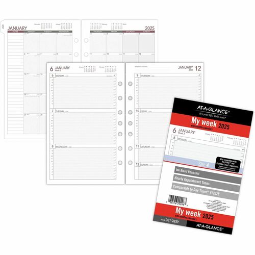 At-A-Glance 2024 Weekly Planner Refill, Loose-Leaf, Desk Size, 5 1/2" x 8 1/2" - Business - Julian Dates - Weekly - 1 Year - January 2024 - December 2024 - 8:00 AM to 5:00 PM - Hourly, Monday - Friday - 1 Week Double Page Layout - 5 1/2" x 8 1/2" Sheet Si