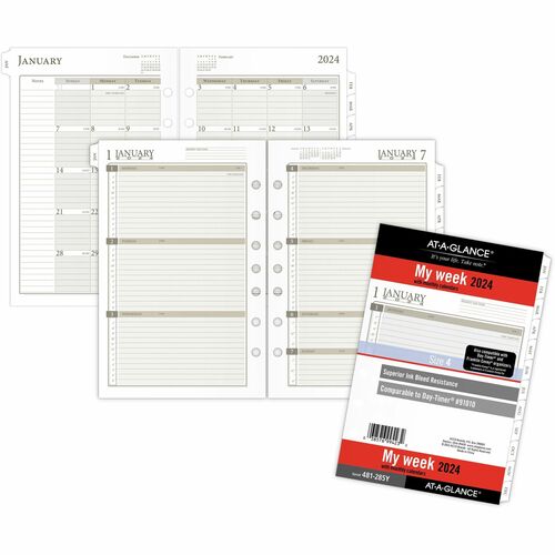 At-A-Glance 2024 Weekly Monthly Planner Refill, Loose-Leaf, Desk Size, 5 1/2" x 8 1/2" - Julian Dates - Weekly, Monthly - 1 Year - January 2024 - December 2024 - 7:00 AM to 6:00 PM - Hourly, Monday - Friday - 1 Week Double Page Layout - 5 1/2" x 8 1/2" Wh