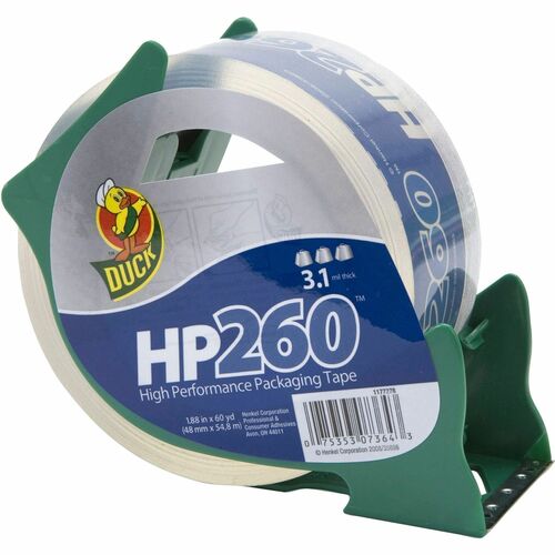 Duck Brand HP260 Packing Tape - 60 yd Length x 2" Width - 3" Core - 3.10 mil - Adhesive Backing - Dispenser Included - UV Resistant - For Mailing, Shipping, Sealing, Label Protection - 1 / Roll - Clear