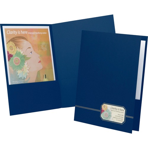 Oxford Executive Letter Recycled Pocket Folder - 1/2" Folder Capacity - 8 1/2" x 11" - 80 Sheet Capacity - 2 Front Pocket(s) - Linen - Blue, Gold - 30% Recycled - 4 / Pack