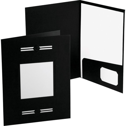 Oxford LaserView Letter Recycled Pocket Folder - 8 1/2" x 11" - 2 Pocket(s) - Black - 30% Recycled - 10 / Pack