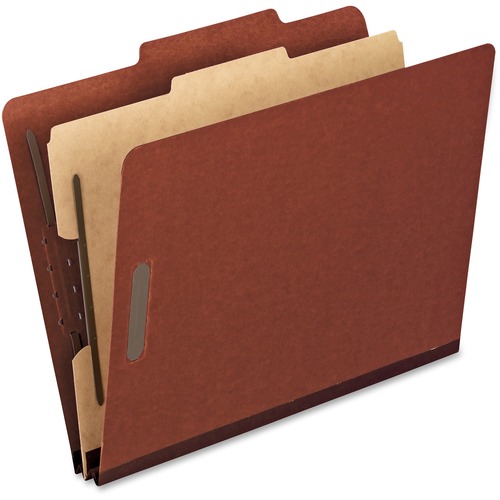 Pendaflex 2/5 Tab Cut Letter Recycled Classification Folder - 8 1/2" x 11" - 2" Expansion - 3 Fastener(s) - 2" Fastener Capacity for Folder, 1" Fastener Capacity for Divider - 1 Divider(s) - Pressboard, Tyvek - Red - 65% Recycled - 10 / Box