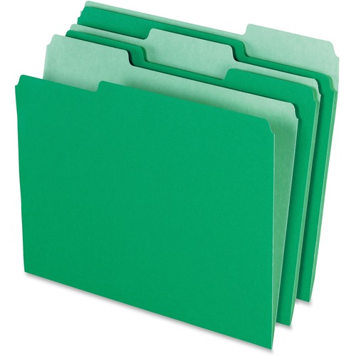 Pendaflex 1/3 Tab Cut Letter Recycled Top Tab File Folder - 8 1/2" x 11" - Top Tab Location - Assorted Position Tab Position - Green - 10% Recycled - 100 / Box