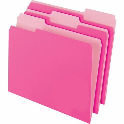 Pendaflex 1/3 Tab Cut Letter Recycled Top Tab File Folder - 8 1/2" x 11" - Top Tab Location - Assorted Position Tab Position - Pink - 10% Recycled - 100 / Box