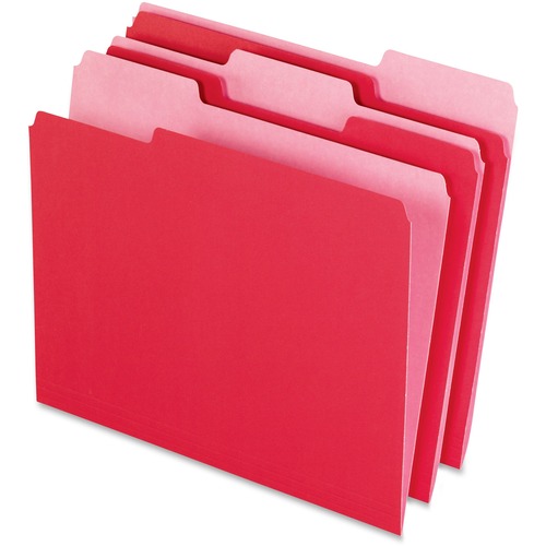 Pendaflex 1/3 Tab Cut Letter Recycled Top Tab File Folder - 8 1/2" x 11" - Top Tab Location - Assorted Position Tab Position - Red - 10% Recycled - 100 / Box