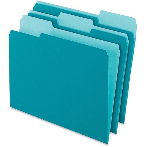 Pendaflex 1/3 Tab Cut Letter Recycled Top Tab File Folder - 8 1/2" x 11" - Top Tab Location - Assorted Position Tab Position - Teal - 10% Recycled - 100 / Box