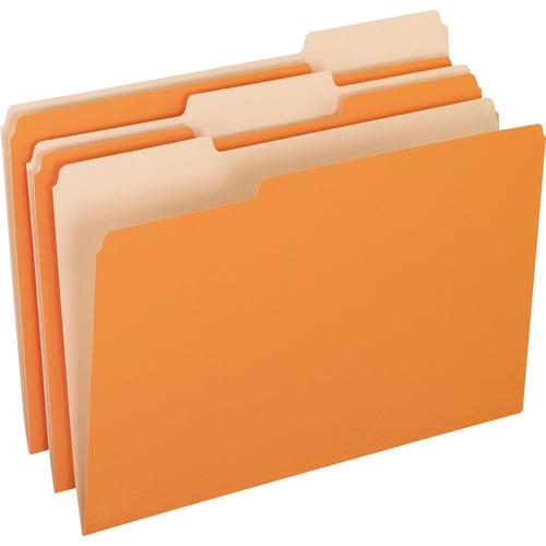 Pendaflex 1/3 Tab Cut Legal Recycled Top Tab File Folder - 8 1/2" x 14" - Top Tab Location - Assorted Position Tab Position - Orange - 10% Recycled - 100 / Box