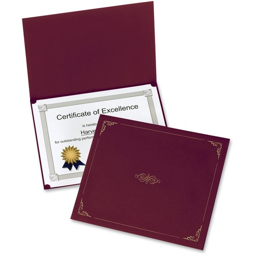 Oxford Letter Certificate Holder - 8 1/2" x 11" - Linen - Burgundy - 5 / Pack