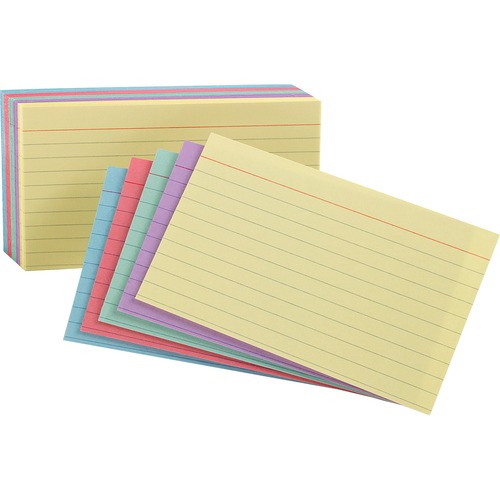Oxford Ruled Color Index Cards - 4" x 6" - 100 / Pack - Sustainable Forestry Initiative (SFI) - Acid-free - Cherry, Blue, Green, Canary, Violet